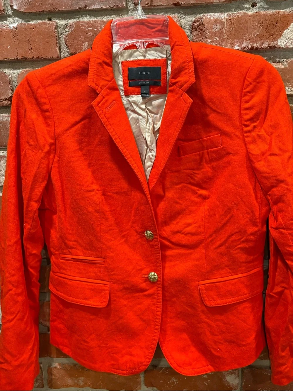 J. Crew Schoolboy Red Orange 100% Wool Crest Button Classic Fitted Blazer Size 8
